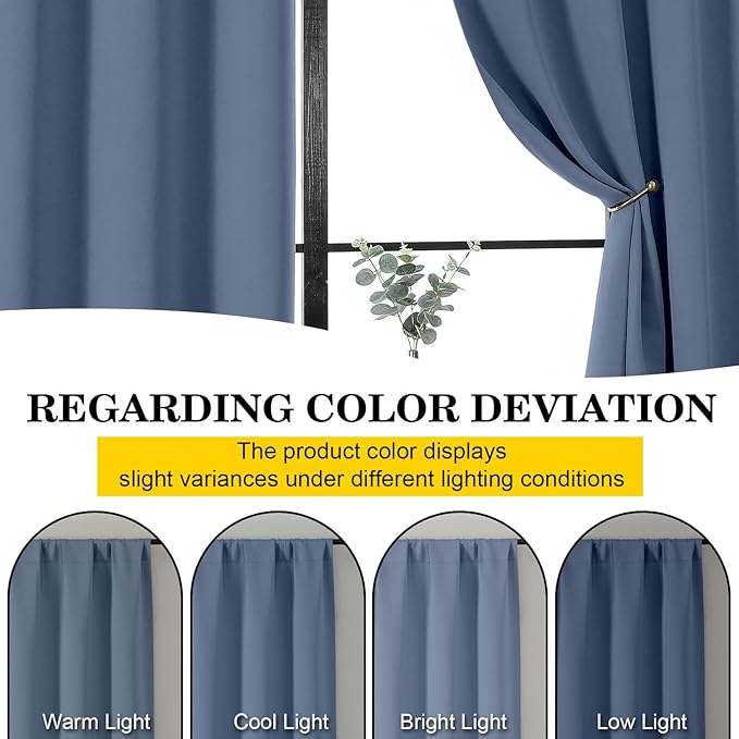 Denim Cafe Blackout Curtains 36 Inch Length 2 Panels Set, Soft Solid Thermal Insulated Room Darkening Small Window Curtains for Kitchen Bathroom Basement, Denim, Each, 40" Wx36 L