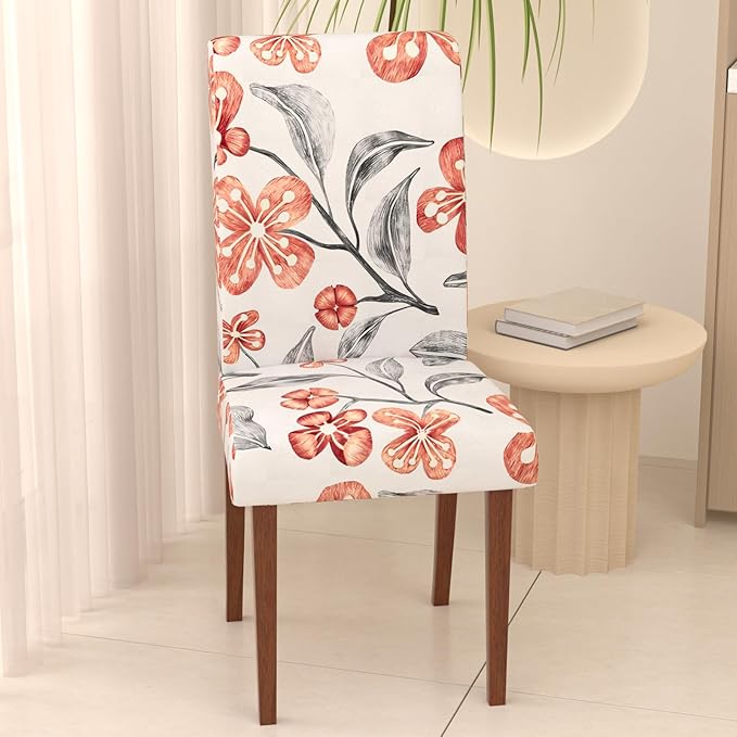 Stretch Dining Chair Covers Set of 6,Floral Print Chair Covers,Soft Removable Washable,Pet Friendly Furniture Protector,Universal Chair Slipcovers for Home, Kitchen,Ceremony Dining Room Seat