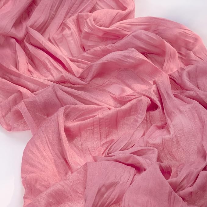 MLMC 3 Pack Mauve Pink Table Runner 10ft Sheer Gauze Spring Cheesecloth Valentines Table Runner Bulk Rustic Cheese Cloth Decor 35x120 Inches for Boho Wedding Bridal Baby Shower Birthday Party Decor
