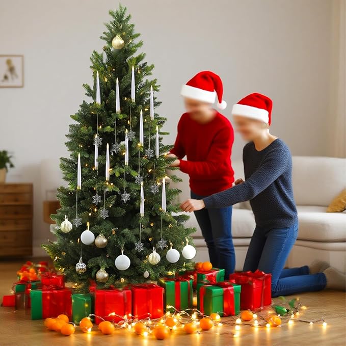 Christmas Tree Candles with Magic Wand 12 Pack Flameless Candles for Christmas Tree Flickering Battery Operated LED Candle for Holiday Home Party Decor with Snowflake