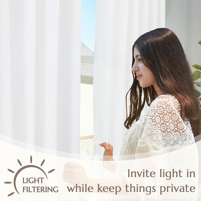 jinchan White Linen Blend Curtains for Bedroom 63 Inch Length 2 Panels Curtains for Kichen Room, 50 Inch Wide Farmhouse Drapes with Rod Pocket Back Tab(50W x 63L, White)