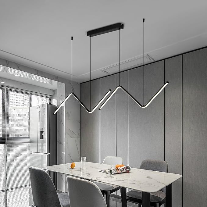 JAYMP Geometric Shaped Modern Chandelier LED Dimmable Pendant Lighting for Dining Room Kitchen Island Cafe Bar Hanging Lamp (Black, 49.2 Inch)
