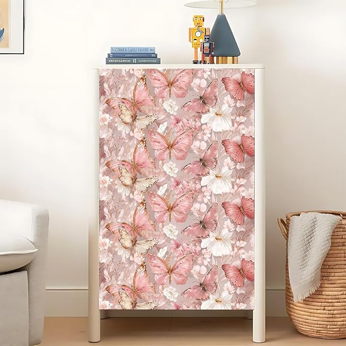 Removable Peel and Stick Wall Stickers 39.37x15.75 Inch Soft Pink Butterfly Floral Artwork Elegant Modern Botanical for Bedroom Nursery Living Room Decor