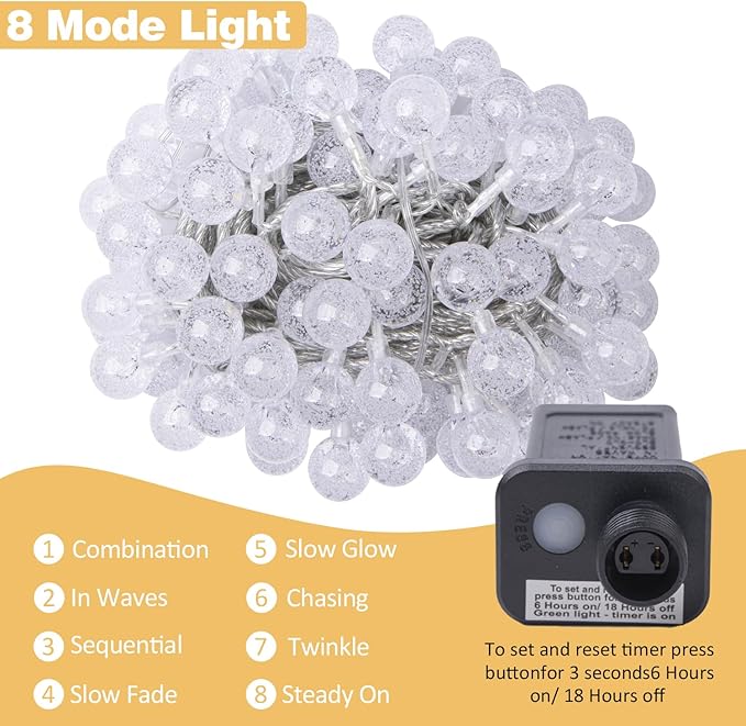 Ogrmar 49 ft 100 LED Globe Ball String Lights 8 Modes Crystal Bubble Ball String Lights with Remote, Timer Function & Connectable for Indoor Outdoor Wedding Christmas Garden Decor (100, Warm White)