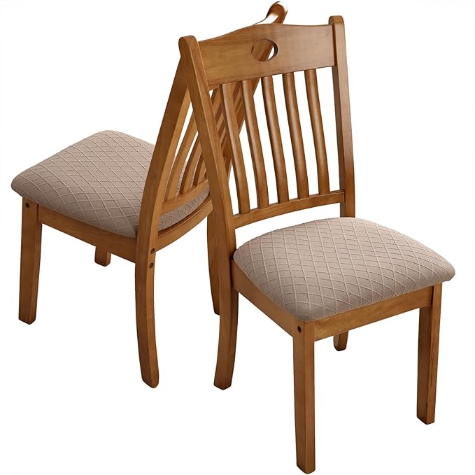 Fuloon Stretch Chair Seat Covers 4 PCS, Removable Washable Dining Chair Covers Anti-Dust Dining Room Seat Cushion Slipcovers (4, Khaki)