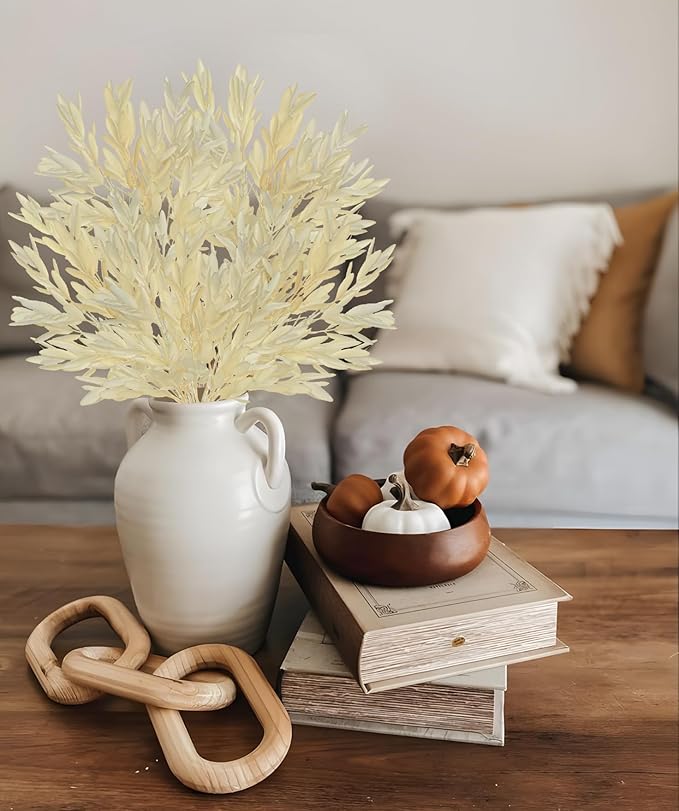 5 Stems Artificial Fall Greenery – 14.6" Olive Leaf Stems for Autumn Floral Arrangements, Thanksgiving Centerpieces, Fall Decor Bouquets, Soft Cream