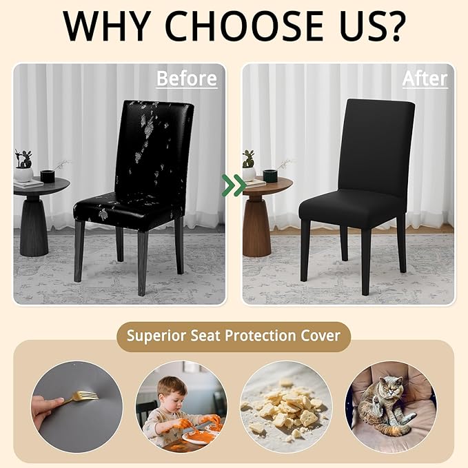 Dining Chair Covers Set of 6, Stretch Kitchen Removable Washable Chairs Slipcovers Seat Protector for Home, Party, Banquet (Black)