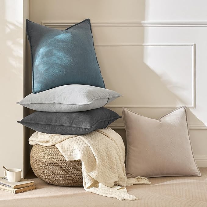 MIULEE Pack of 2 Dusty Blue Decorative Pillow Covers 18x18 Inch Soft Chenille Luxurious Couch Throw Pillows Farmhouse Cushion Covers with Elegant Design for Sofa Bedroom Living Room Home Decor