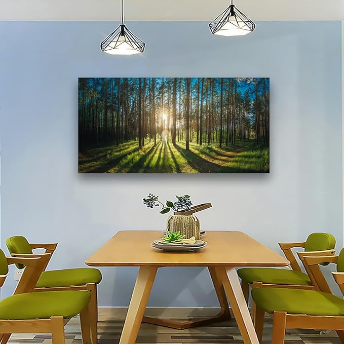 Sunrise Forest Pictures Canvas Wall Art for Living room Office Bedroom Wall Decor,Forest Wall Art Print Paintings Modern Green Nature Landscape Artwork Waterproof Ready to Hang-24x48 inch