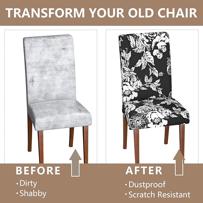 Stretch Dining Chair Covers Set of 6,Floral Print Chair Covers,Soft Removable Washable,Pet Friendly Furniture Protector,Universal Chair Slipcovers for Home, Kitchen,Ceremony Dining Room Seat