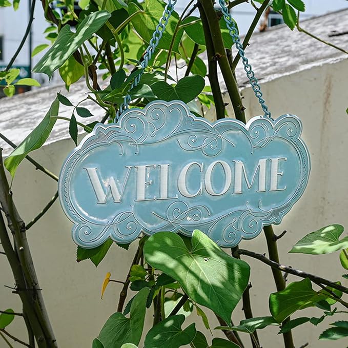 All Chic Metal Welcome Sign for Front Door Hanging welcome decor Welcome Door Sign Small Hanging Welcome Back Decorations Decor Front Porch Weclome Sign