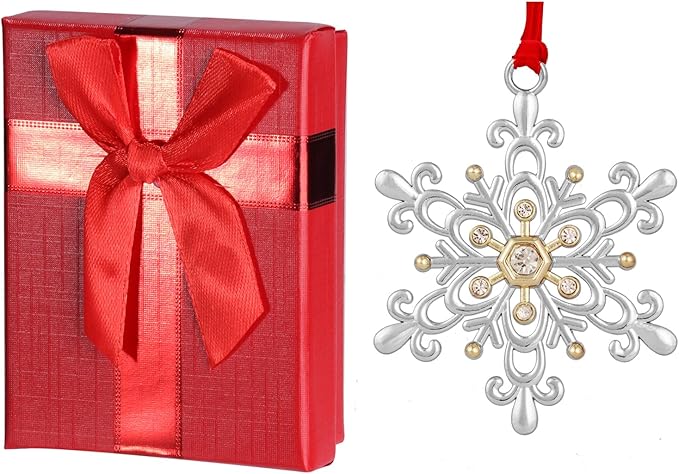 Snowflake Christmas Ornament Set - Silver & Gold Plated Metal Snowflake Ornaments for Christmas Tree - Annual Holiday Keepsake (Style A)