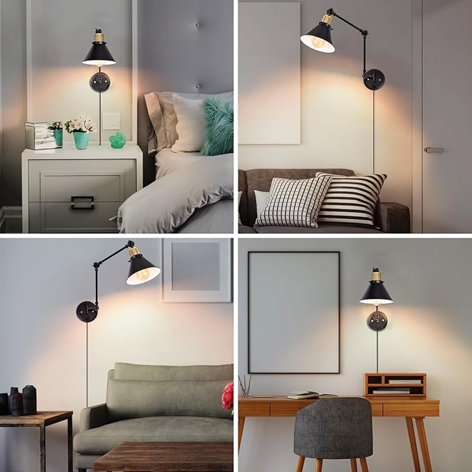 TRLIFE Dimmable Wall Sconce, Remote Control Plug in Wall Sconces Dimming 10%-100% and Adjustable Color Temperature 2700K-6000K, Swing Arm Wall Lights with Plug in Cord, UL Listed(2 Pack, 2 Bulbs)