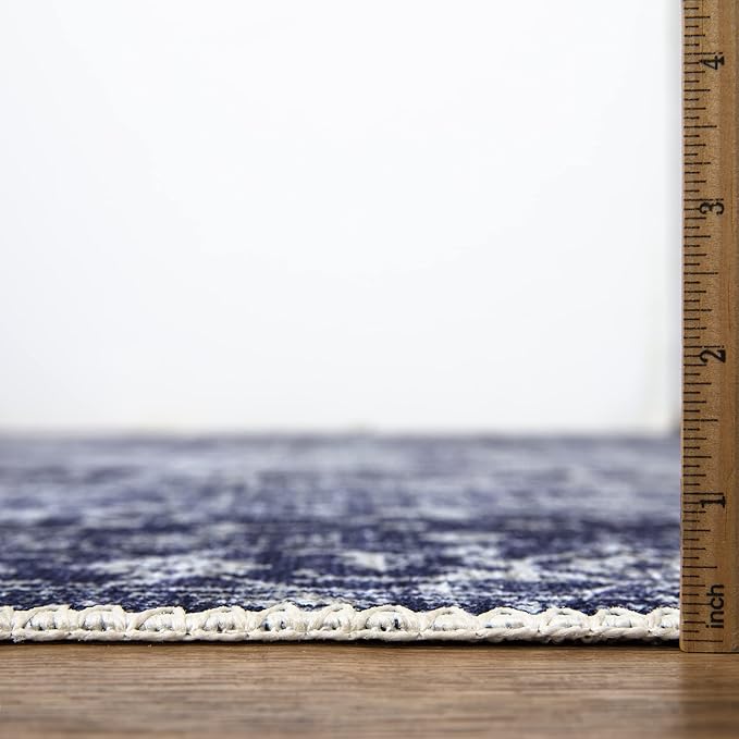 Bloom Rugs Washable Non-Slip 12 ft Runner - Blue/Ivory Traditional Runner for Entryway, Hallway, Bathroom, and Kitchen - Exact Size: 2.5' x 12'
