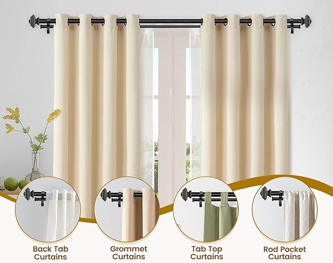 KAMANINA 1 Inch Double Curtain Rods 66 to 120 Inches (5.5-10 Feet), Telescoping Splicing Black Curtain Rod for Windows 54 to 115 Inches, Decorative Curtain Rods with Square Finials