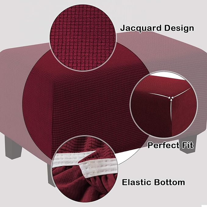 Turquoize Ottoman Slipcover Stretch Rectangle Storage Stool Ottoman Cover Extra Large for Living Room Folding Storage Stool Furniture Protector Slipcover with Elastic Bottom (X-Large, Burgundy)