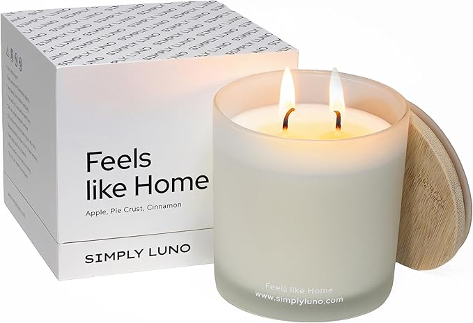 Feels Like Home - Apple, Cinnamon & Vanilla Scented Candle – 14oz Soy Wax Large – Cozy Fall Candle for Home – 50+ Hour Burn – Eco Friendly Gift Box in Reusable Glass Jar with Bamboo Lid