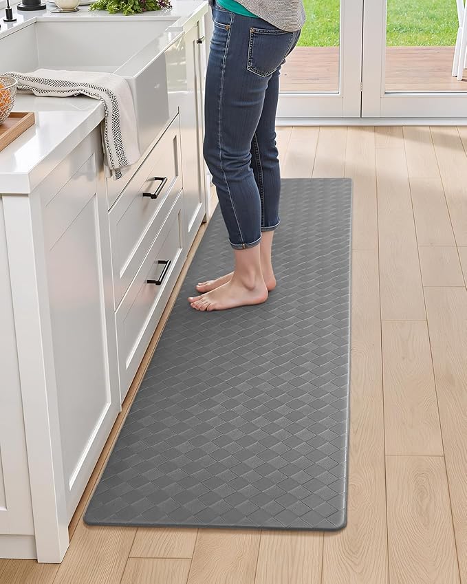 Color&Geometry Anti Fatigue Cushioned Kitchen Floor Mats,17"X71",Long Runner Rug Non Slip Waterproof,Memory Foam Padded Standing Mat for Front Sink,Grey