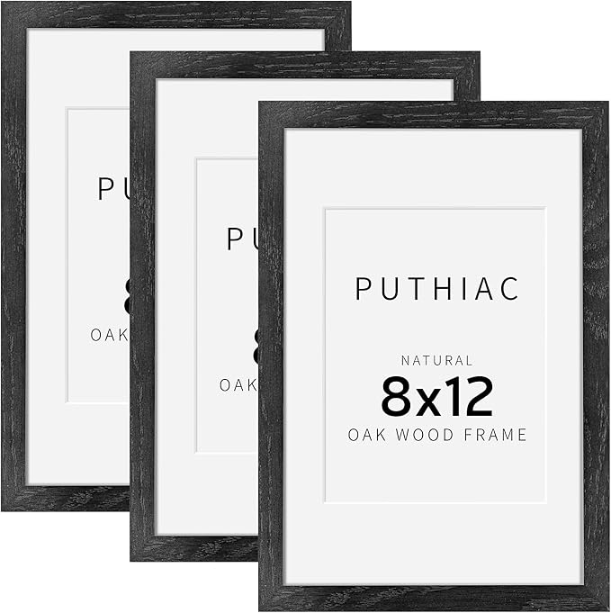 8x12 Oak Wood Picture Frams - Minimalist 8x12 Oak Wood Frames, 8"x12" Picture Frame Wood, Natural Solid Wooden Picture Frames for Wall Art Photo and Prints(3 Pack, Black)