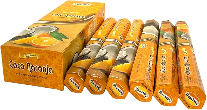 Govinda Incense - 120 Incense Sticks, Premium Incense, Masala Coated (Coconut Orange)