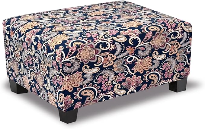 Ottoman Cover Rectangle Printed,Stretch Footstool Slipcover with Elastic Bottom,Soft Fabric Protector for Rectangular Ottoman in Living Room or Bedroom,Medium,Flower H