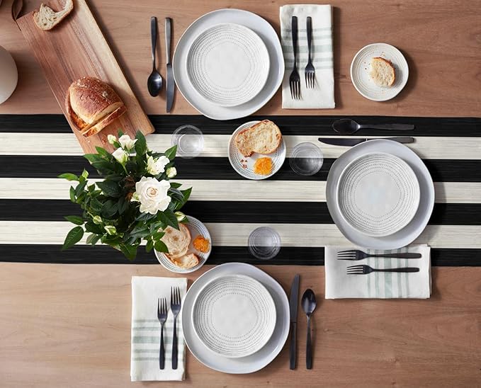Vandarllin Table Runners 16X72 Inches Long, Black and White Striped,Cotton Linen Farmhouse Retro Rustic Barn Wood Texture Tablecloths Non-Slip Party Table Decorations for Kitchen,Home,Dining,Outdoor,