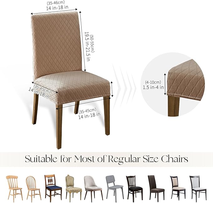 MOSAYT 100% Waterproof Dining Room Chair Covers Set of 6, Super Fit Stretch Jacquard Parson Chairs Slipcovers Removable Washable Chair Seat Protectors for Home, Kitchen, Banquet (Khaki)
