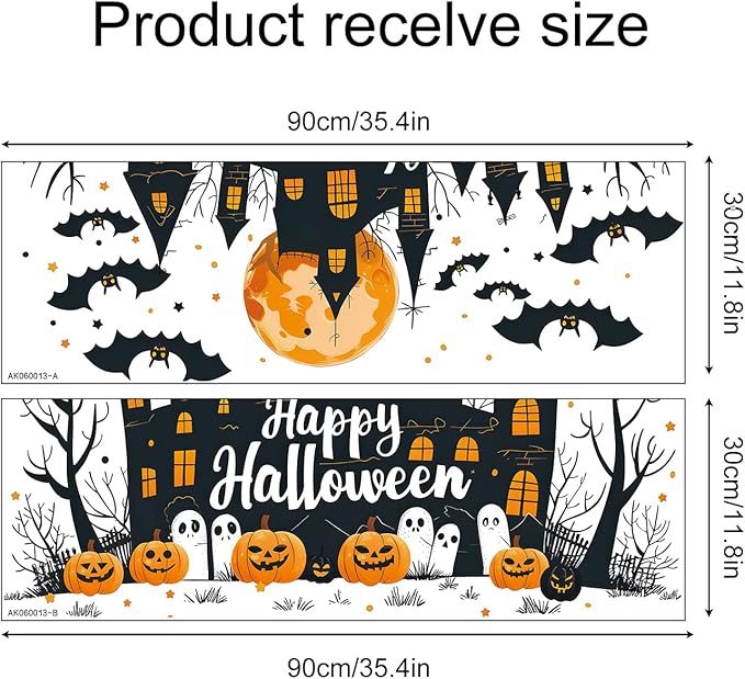 Halloween Wall Decals – Skeleton Pumpkin Stickers with Witch Hat, Bats, Black Cats & Stars, Removable Vinyl Decorations for Party or Home Decor