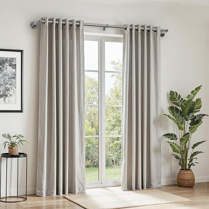 Zeerobee Curtain Rods for Windows 72 to 144, 1 Inch Industrial Wrap Around Curtain Rod, Indoor/Outdoor Room Divider Adjustable Drapery Pole, 72"-144", Grey