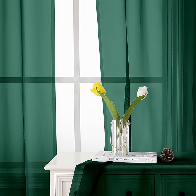 Lecloud Hunter Green Sheer Curtains 84 Inches Long 2 Panels Set, Rod Pocket Window Curtains for Living Room Bedroom, Airy Lightweight Voile Transparent Drapes Home Decor, Each Panel 42 X 84 Inch