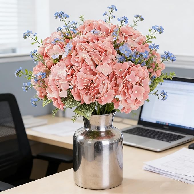 Kimura's Cabin 2Bouquets Fake Hydrangea Flowers Vintage Artificial Silk Hydrangeas Flower 10Heads Faux Floral for Home Table Centerpieces Wedding Party Decoration(Watermelon Pink)