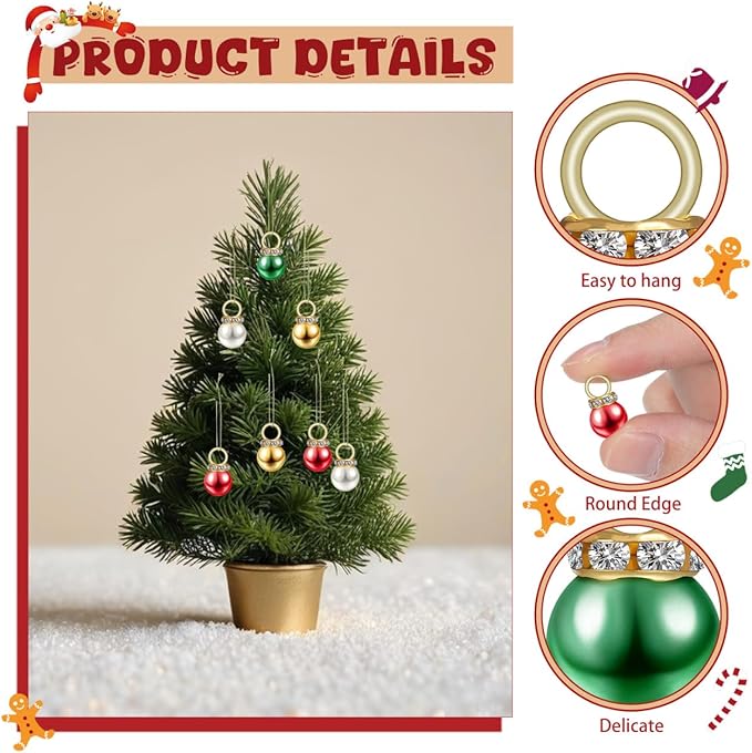 200pcs Christmas Mini Balls Ornaments Multicolour Imitation Pearl Pendants Miniature Xmas Tree Hanging Decorations Small Vintage Glitter Balls for Holiday Party Outdoor Indoor Diy Craft Sup