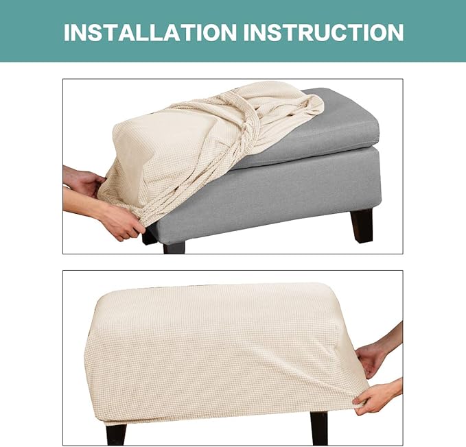 Turquoize Stretch Ottoman Cover Ottoman Slipcover Sofa Cover Footstool Protector Storage Ottoman Covers Furniture Protector Soft Rectangle slipcover with Elastic Bottom (X-Large, Biscotti Beige)
