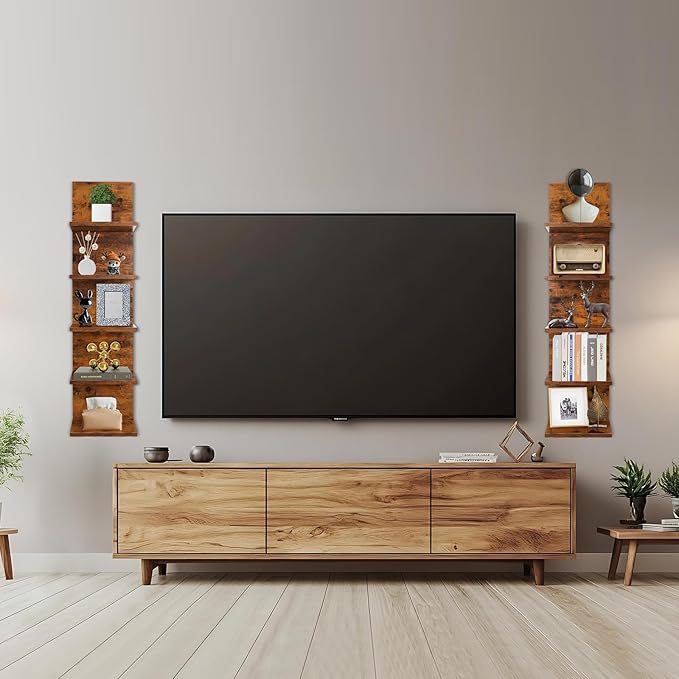 Homaterial 5 Tier Wall Shelf, Wall Mounted Shelves Unit for Living Room Bedroom, Floating Shelves Decor Organizer Tall, Rustic Brown