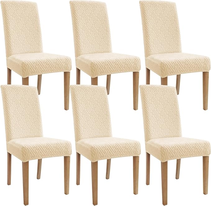 Cream White Chair Covers, Set of 6, Classic Style, Breathable, Machine Washable, For Kitchen, Hotel, Family Dining Room