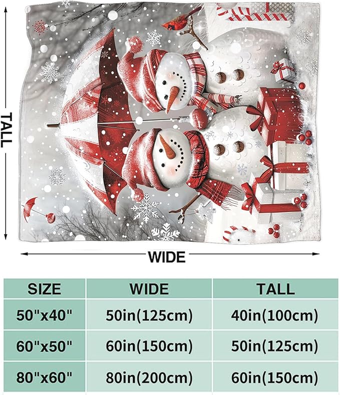 Tijuboni Snowman Throw Blanket for Girls Boys Women Men Kids Adults Soft Flannel Fleece Blanket for Couch Sofa Bed Home Decor 60"x80"