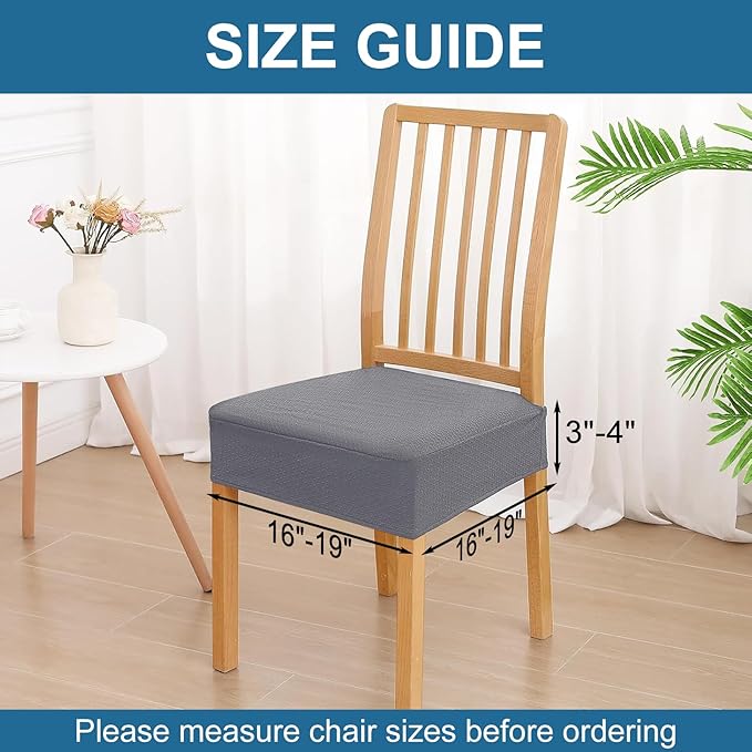 Smiry Waterproof Seat Covers for Dining Room Chairs Set of 6, Stretch Jacquard Removable Washable Chair Seat Slipcovers Protector, No Rear Covers, Grey