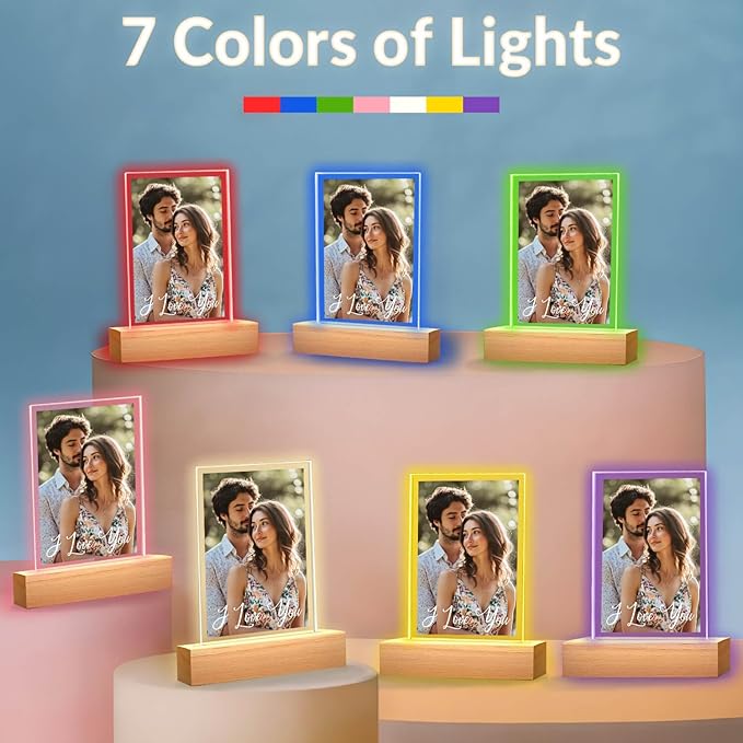 Custom Picture Frame with Photo, Personalized Photo Frame with Night Light, Customizable Picture Frames, Christmas Anniversary Birthday Gifts for Women Men Girlfriend Boyfriend Couple