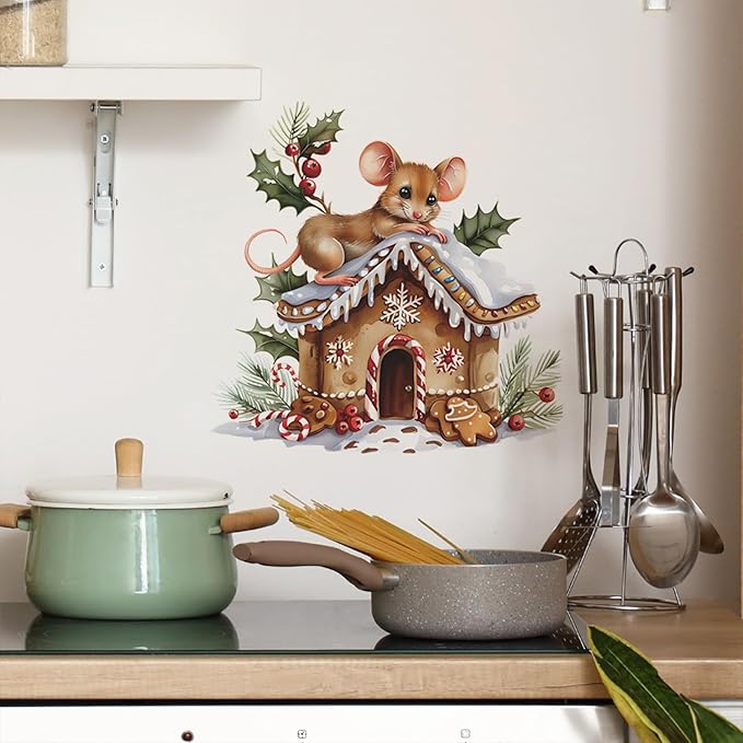 Winter Snow House Wall Stickers - Removable Cute Mouse Wall Decor for Kid Room & Party Decorations