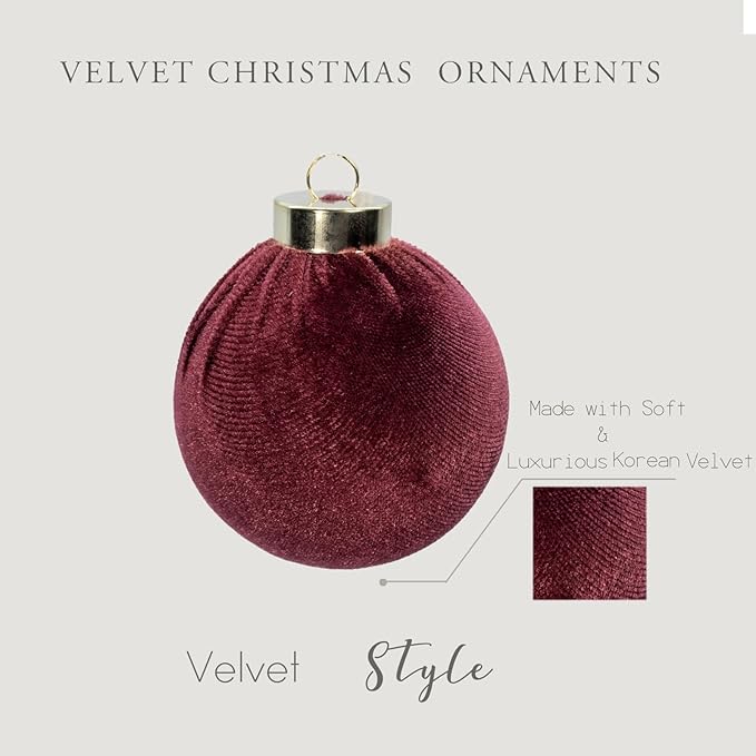 18PCS Burgundy Red Velvet Christmas Ornaments Set – Large Flocked Shatterproof Baubles for Xmas Tree Decoration, Hanging Ornaments for Holiday & Home Décor (Burgundy Red, 3 Inch / 8 cm)