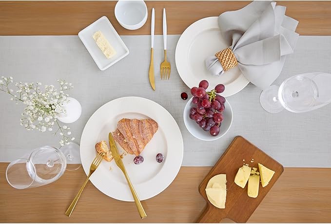 Solino Home Linen Table Runner 36 Inches - 100% Pure Linen Silver Cloud Table Runner 14 x 36 Inch Ideal for Dresser and Coffee Tables - Fete, Winter