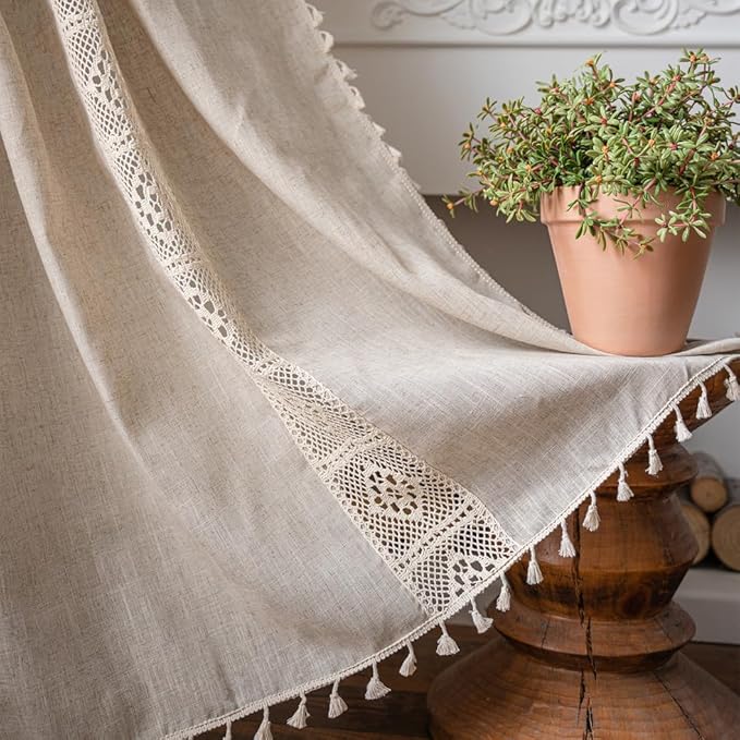 OYX Boho Curtains 96 Inch Length 2 Panels for Living Room, Bedroom Light Filtering Drapes, Farmhouse Vintage Country French Rustic Tassels Pattern Rod Pocket Aesthetic Decor Window Treatments