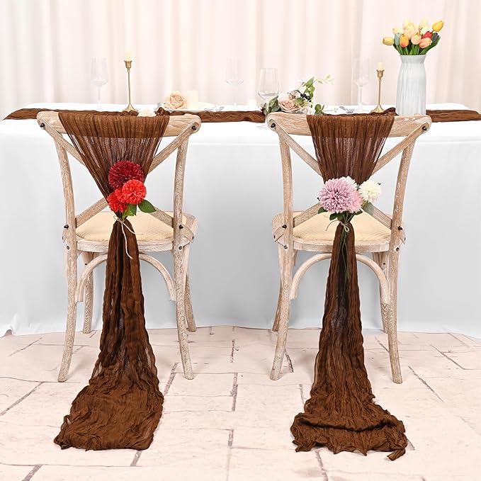 12 Pack Brown Cheesecloth Table Runner 10FT Cheese Cloths for Wedding Decor, 20x120inch Rustic Boho Gauze Table Runners for Wedding Party Bridal Shower Table Decoration