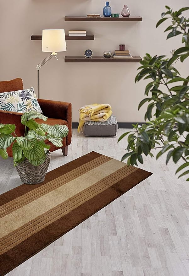 Custom Size Hallway Runner Rug, Slip Resistant, 26 Inch Wide X Your Choice of Length, Lines Brown, 26 Inch X 20 feet