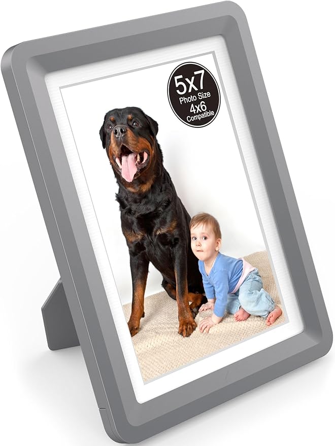 Dark Gray 5x7 Picture Frame with Acrylic Front 1 Pack, ABS Frame for 5x7 or 4x6 Photos, Shatterproof UV-Resistant Tabletop Photo Frame, Vertical/Horizontal Display for Home Décor
