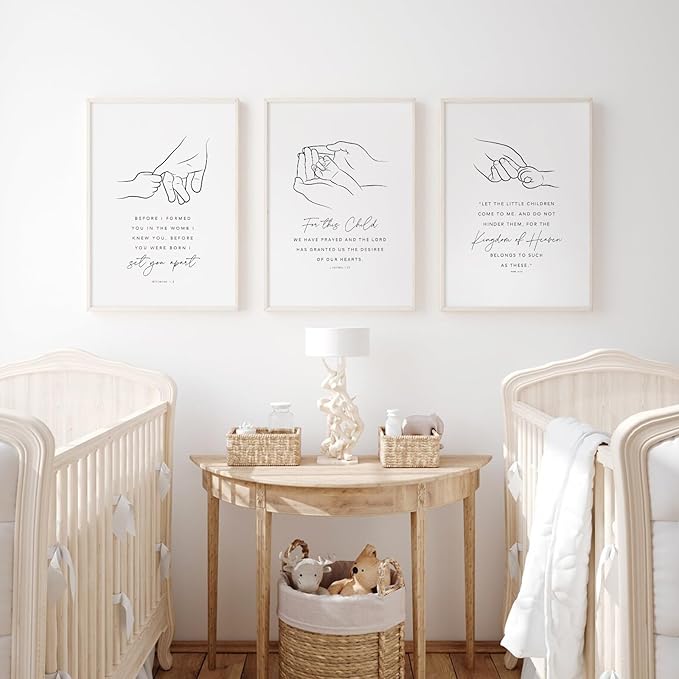 Joocrise Nursery Scripture Wall Art Set of 3 Nursery Bible Verse Wall Decor Baby Christian Canvas Art Christian Artwork Bible Verse Poster for Kids Room 16x24 Inch Unframed