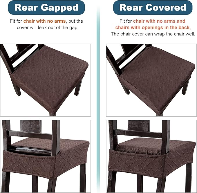Genina Waterproof Seat Covers for Chairs,Set of 6 Dining Room Chair Seat Covers for Kitchen,Stretch Jacquard Removable Washable Dining Chair Slipcovers Protectors,No Rear Covers, Chocolate