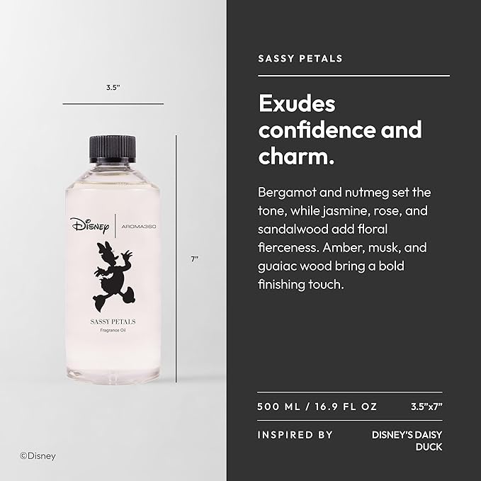 Aroma360 | Disney | Sassy Petals Fragrance Oil Blend | Daisy Duck | Luxury Aromatherapy Scent Diffuser Oil | Bergamot, Rose and Amber 16.9 fl oz, 500 mL