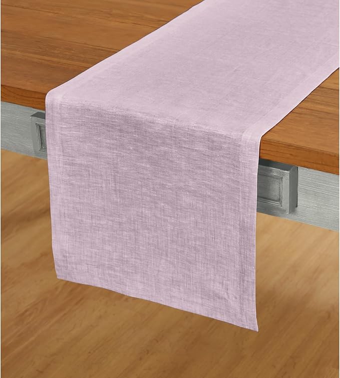 Solino Home Linen Small Table Runner 36 Inches - Athena, 100% Pure Linen Chambray Lavender Table Runner 14 x 36 Inch Ideal for Dresser and Coffee Tables - Spring, Easter, Valentines