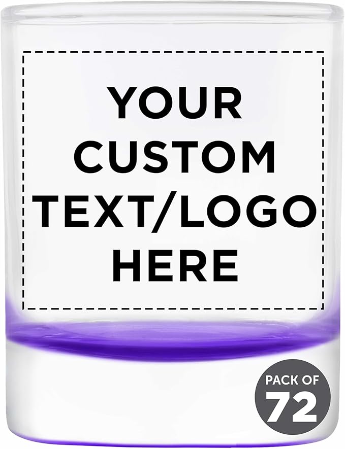 DISCOUNT PROMOS Custom Arc Votive Candle Holders 3 oz. Set of 72, Personalized Bulk Pack - Thick Base, Perfect for Wedding, Anniversary and Party Favors - Purple Bottom